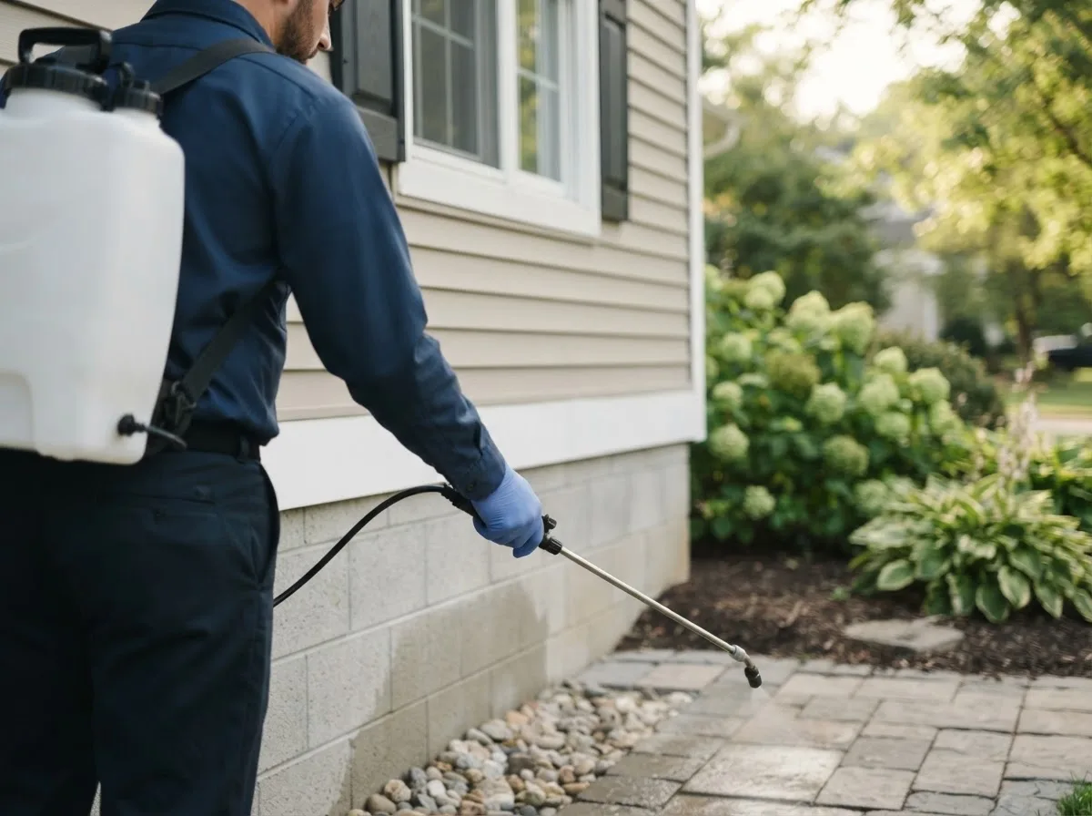 Pest control technician inspecting a home in Noel, MO